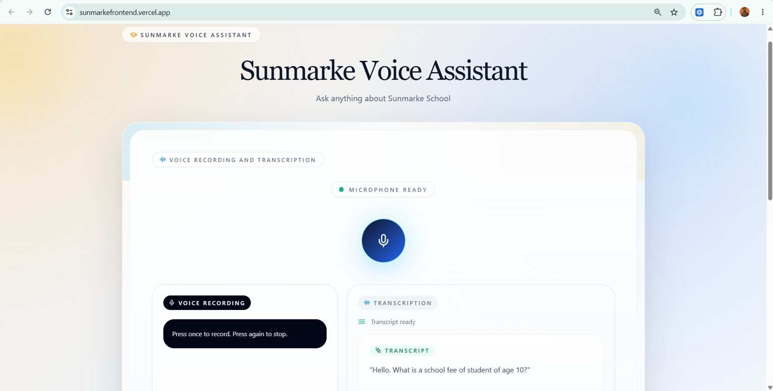 Sunmarke School voice assistant interface recording and answering a tuition question